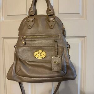 Emma Fox Taupe Convertible, Soft Leather Bag with Gold Accents